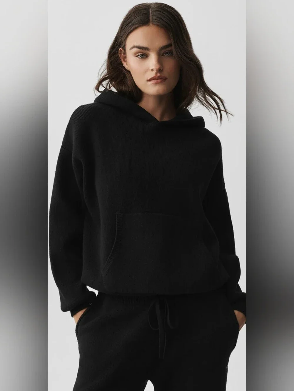 ​ALO Yoga Black Scholar Hooded Sweater XL Knit Athleisure Hoodie